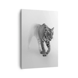 Impression sur toile - Image sur toile - Un tigre émergeant du brouillard - 70x100cm - Accroupi dans le brouillard - Décoration murale moderne pour le salon et la chambre ARTTOR