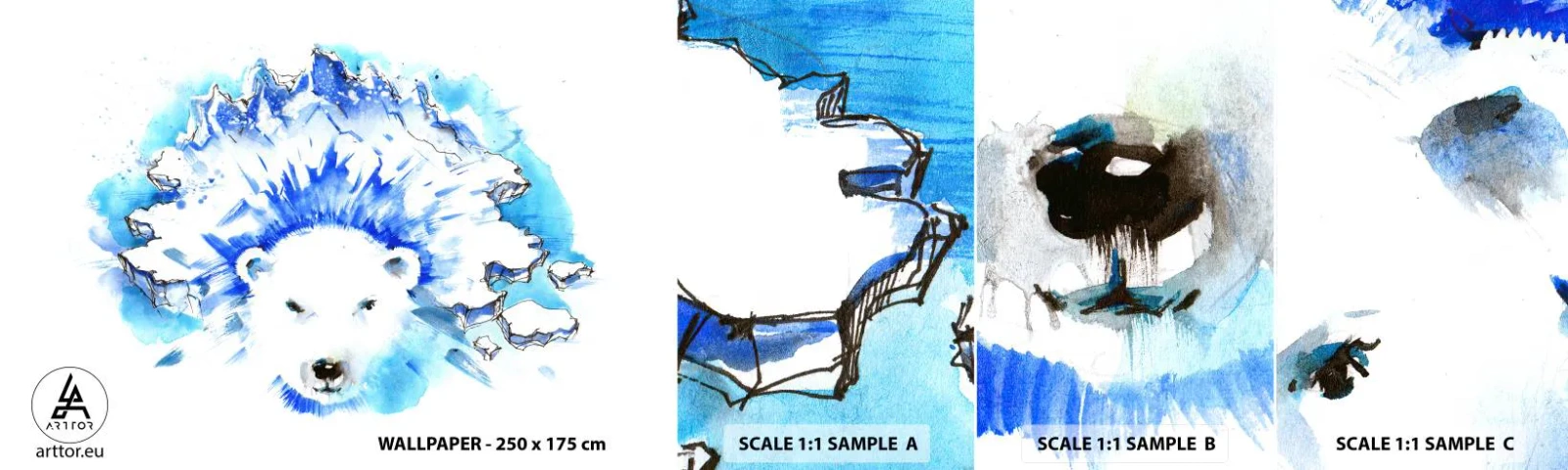 Échantillon De Papier Peint Standard Eco - Le roi de l'Arctique dans une couronne de glace - Abstraction, Ours polaire, Antarctique - 100x30 cm
