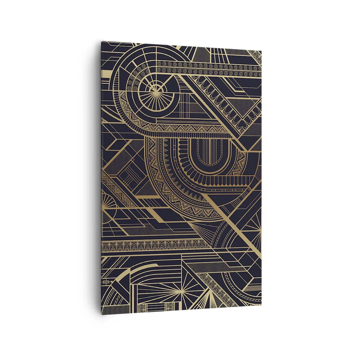 Impression sur toile - Image sur toile - Motifs géométriques dorés sur fond noir dans le style Art Déco - 80x120cm - Concept, idée, plan - Décoration murale moderne pour le salon et la chambre ARTTOR