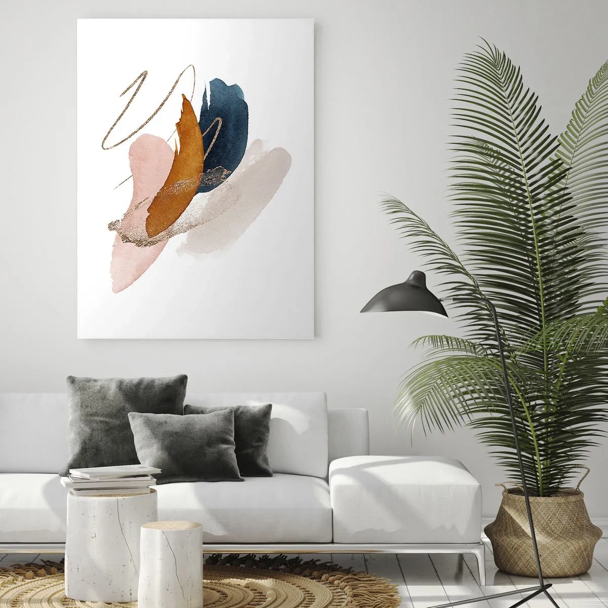 Impression sur verre - Image sur verre - Traits abstraits aux couleurs pastel avec des accents dorés - 80x120cm - Composition ailée - Décoration murale moderne pour le salon et la chambre ARTTOR