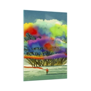 Impression sur verre - Image sur verre - Une silhouette avec de la fumée colorée à l'arrière-plan d'un arbre dans la nature - 70x100cm - Donner vie à ce monde - Décoration murale moderne pour le salon et la chambre ARTTOR