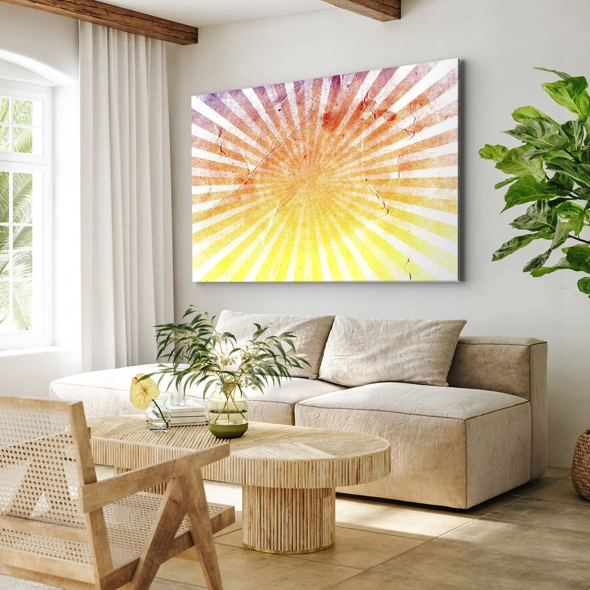 Impression sur toile - Image sur toile - Rayons de soleil dans les tons orange et jaune - 70x50cm - Levant et couchant - Décoration murale moderne pour le salon et la chambre ARTTOR