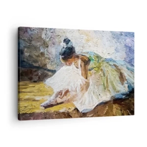 Impression sur toile - Image sur toile - Une ballerine en robe blanche dans un style pictural sur un fond impressionniste. - 70x50cm - D'après un tableau de Degas - Décoration murale moderne pour le salon et la chambre ARTTOR