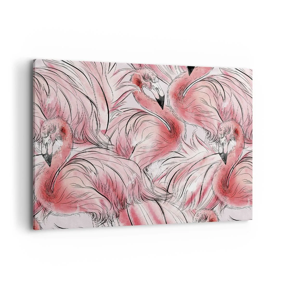 Impression sur toile - Image sur toile - Dessins délicats de flamants roses - 100x70cm - Oiseau corps de ballet - Décoration murale moderne pour le salon et la chambre ARTTOR