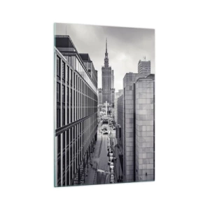 Impression sur verre - Image sur verre - Panorama de Varsovie avec vue sur le Palais de la Culture et les bâtiments environnants - 70x100cm - Vallée de Varsovie - Décoration murale moderne pour le salon et la chambre ARTTOR