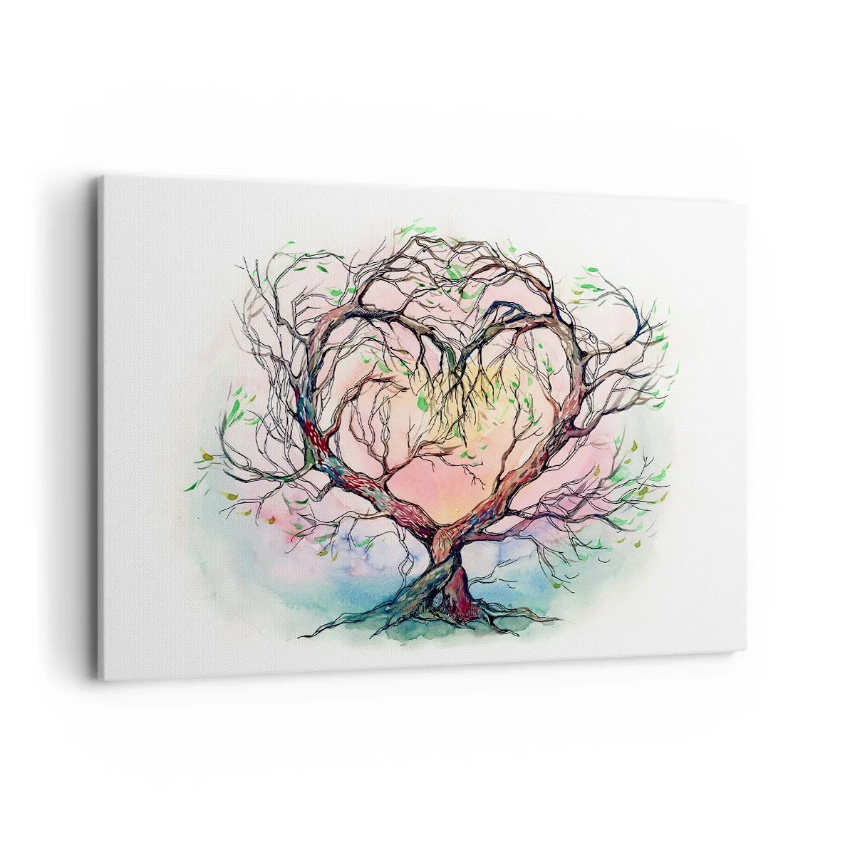 Impression sur toile - Image sur toile - Un arbre en forme de cœur sur un fond de couleurs pastel délicates - 120x80cm - Ensemble contre les tempêtes - Décoration murale moderne pour le salon et la chambre ARTTOR