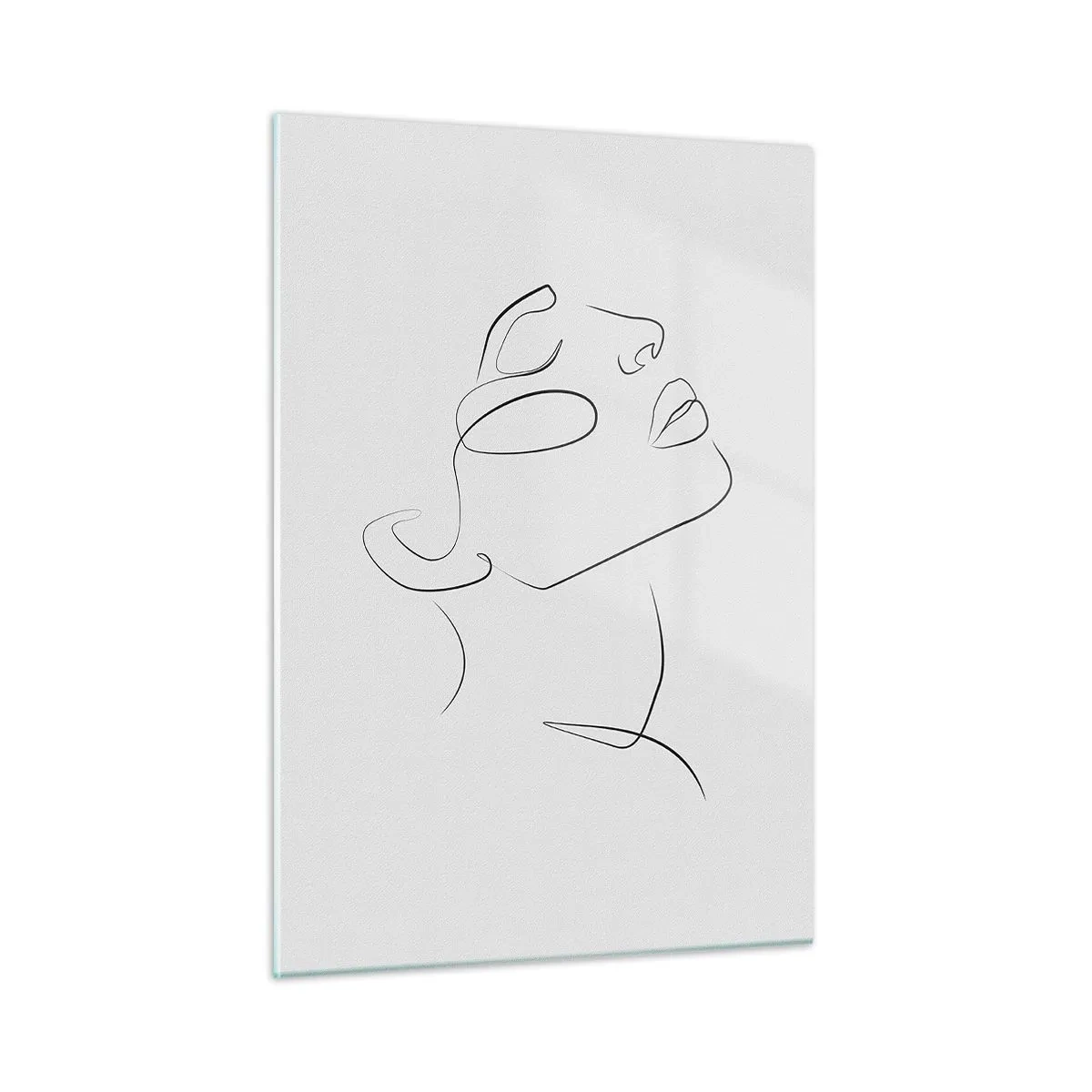 Impression sur verre - Image sur verre - Croquis de contour du visage d'une femme tourné vers le haut - 50x70cm - Méandre du rêve - Décoration murale moderne pour le salon et la chambre ARTTOR