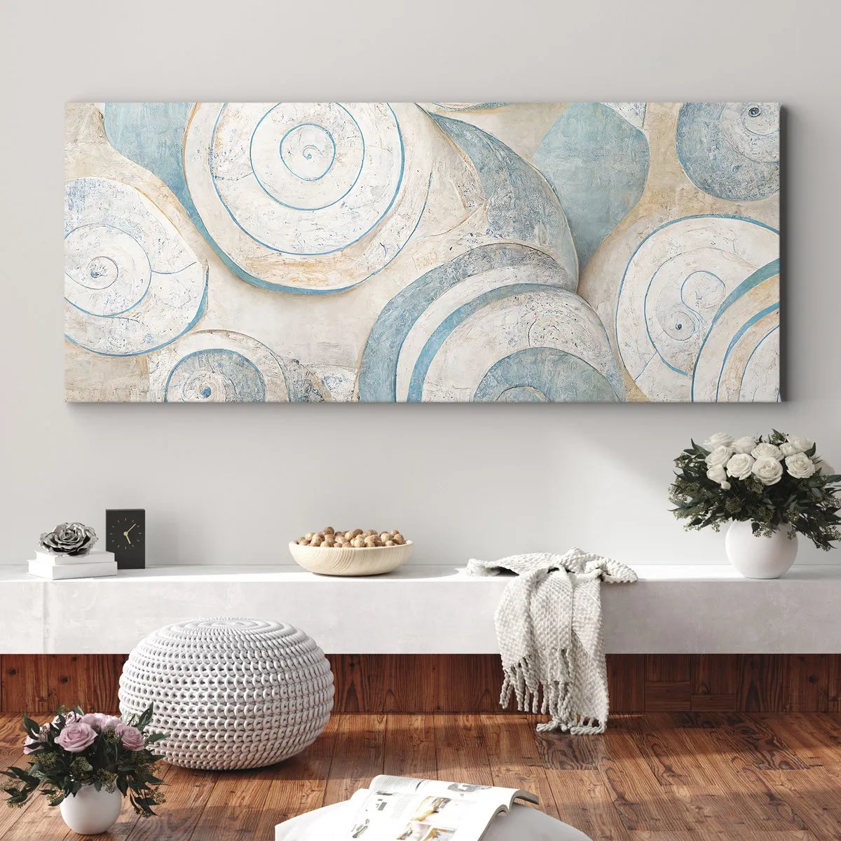 Impression sur toile - Image sur toile - Coquillages abstraits aux tons pastel - 140x50cm - Que cache la coque ? - Décoration murale moderne pour le salon et la chambre ARTTOR