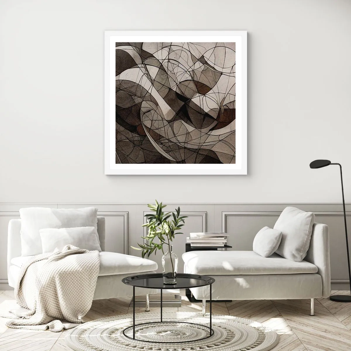 Affiche dans un cadre blanc - Poster - Circulation des couleurs de la terre - 60x60 cm