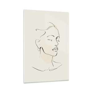 Impression sur verre - Image sur verre - Un croquis délicat du visage d'une femme sur un fond clair - 80x120cm - Une ligne certaine - Décoration murale moderne pour le salon et la chambre ARTTOR