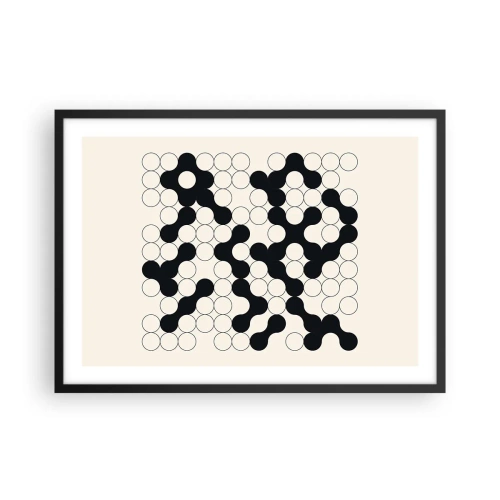 Affiche dans un cadre noir - Poster - Motifs noirs et blancs avec des cercles sur fond clair - 70x50cm - Jeu chinois – variation - Décoration murale moderne pour le salon et la chambre ARTTOR