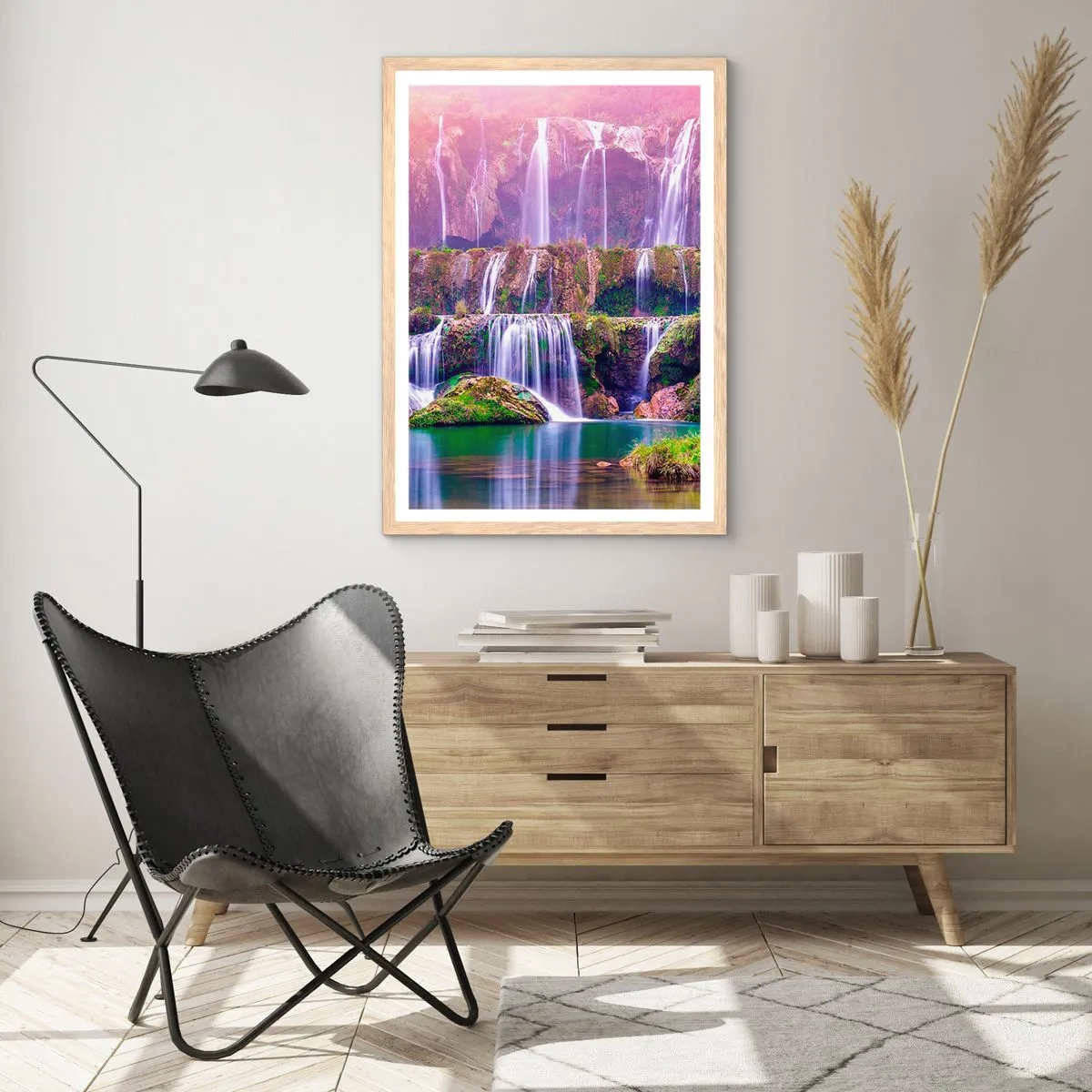 Affiche dans un chêne clair - Poster - Escalier vers le ciel - 50x70 cm