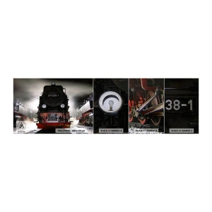 Échantillon De Papier Peint Standard Eco - Il se lève et siffle, halète et souffle - Locomotive à vapeur, Gare, Automobile - 100x30 cm