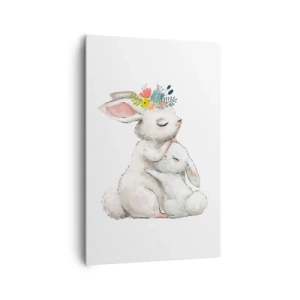 Impression sur toile - Image sur toile - Des lapins mignons aux couleurs pastel - 80x120cm - Maman irremplaçable - Décoration murale moderne pour le salon et la chambre ARTTOR