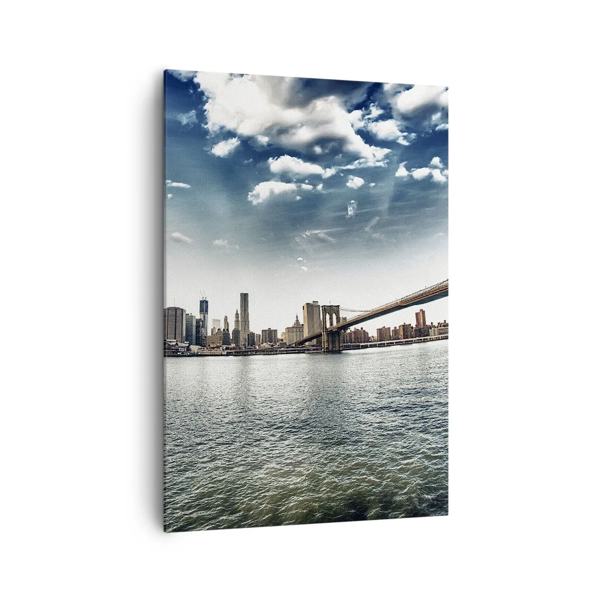 Impression sur toile - Image sur toile - Panorama de la ville avec un pont contre le ciel bleu - 70x100cm - L'île de verre - Décoration murale moderne pour le salon et la chambre ARTTOR