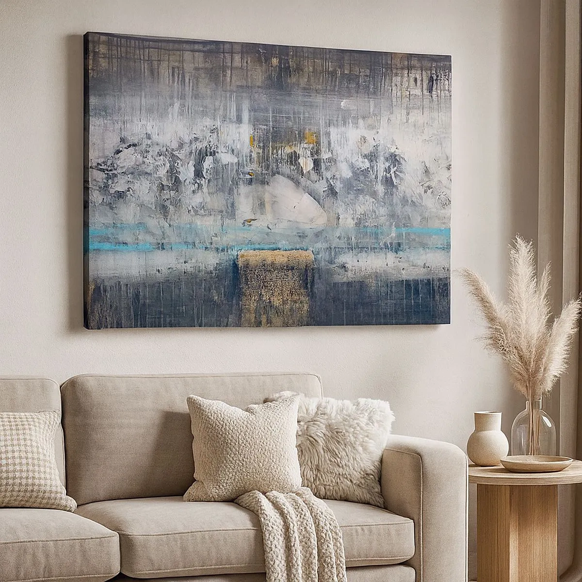 Impression sur toile - Image sur toile - Composition abstraite aux tons froids - 70x50cm - Comme sur la glace, comme après décembre - Décoration murale moderne pour le salon et la chambre ARTTOR