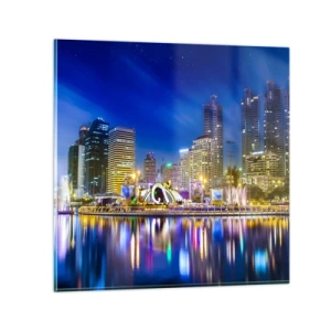 Impression sur verre - Image sur verre - Nuit arc-en-ciel de la métropole - 60x60 cm