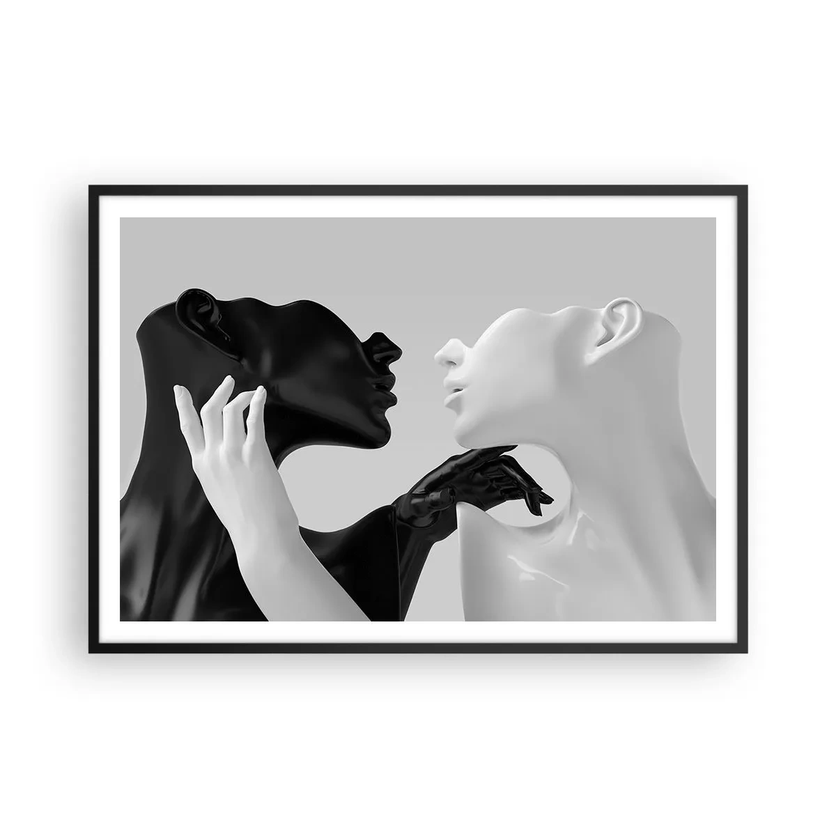 Affiche dans un cadre noir - Poster - Silhouettes noires et blanches en gros plan dynamique - 100x70cm - Attraction - désir - Décoration murale moderne pour le salon et la chambre ARTTOR