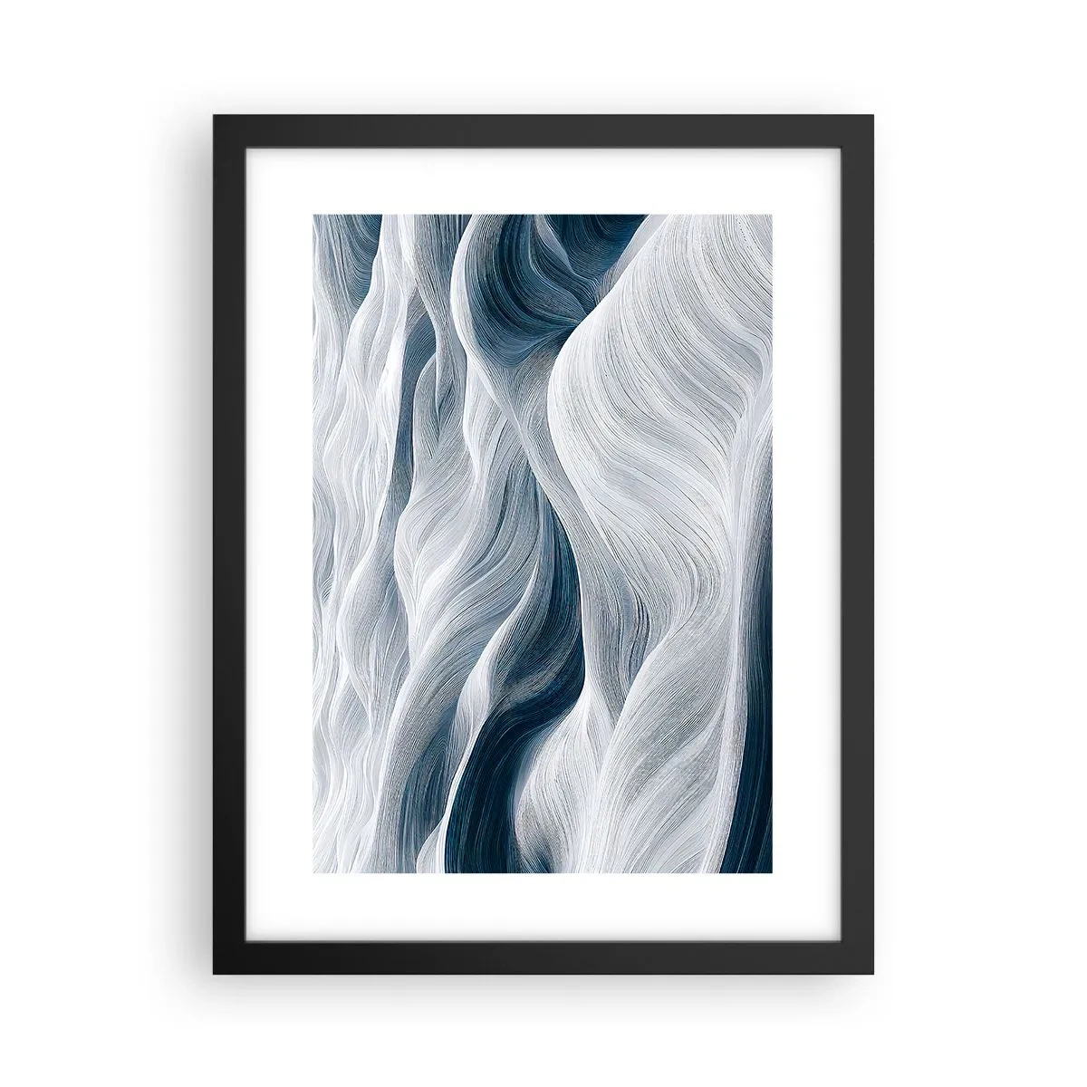 Affiche dans un cadre noir - Poster - Vagues blanches et bleues - 30x40 cm