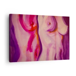 Impression sur toile - Image sur toile - Une interprétation abstraite de la silhouette féminine dans les tons roses et violets. - 70x50cm - Ode à la féminité - Décoration murale moderne pour le salon et la chambre ARTTOR