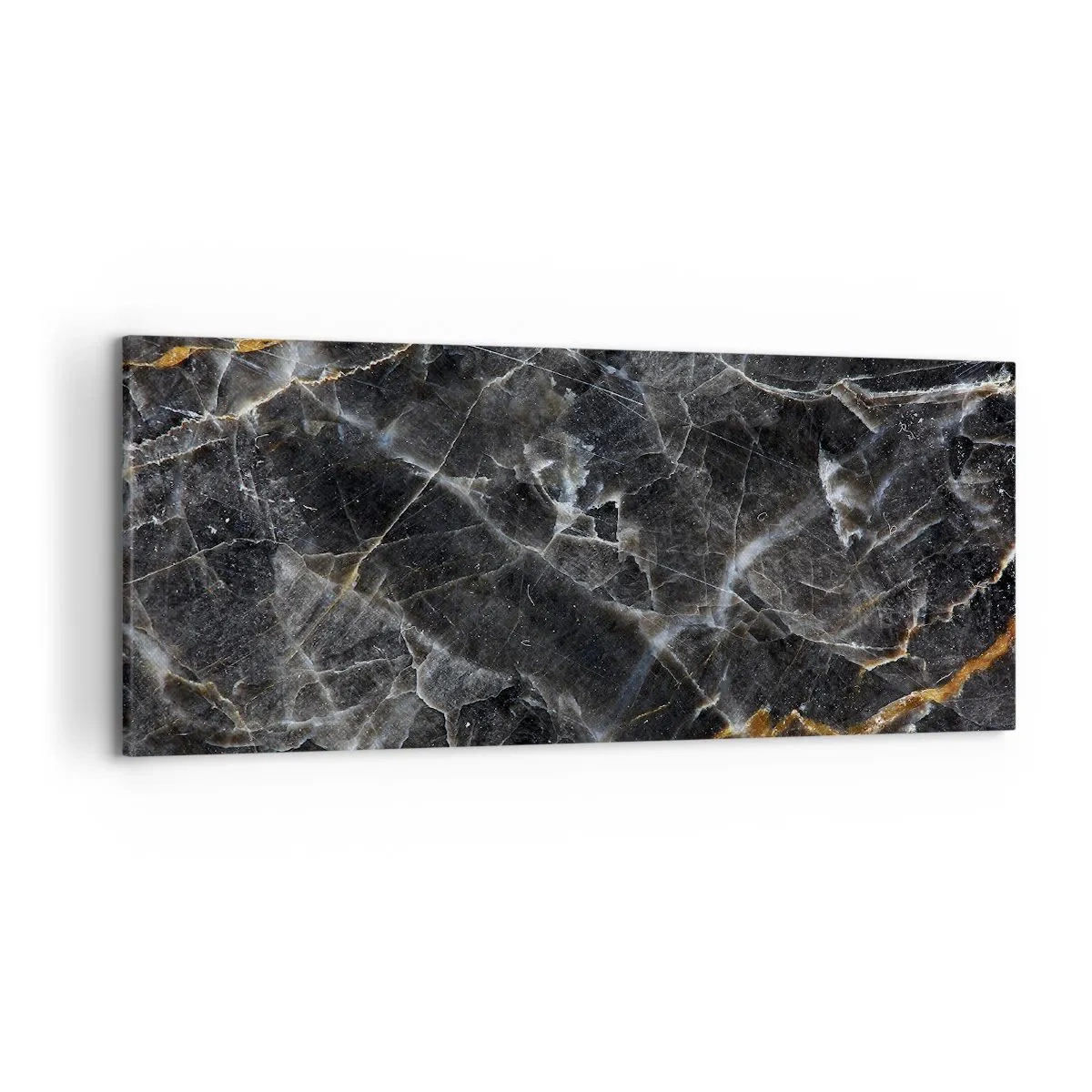 Impression sur toile - Image sur toile - Détails noirs et dorés de la surface en marbre - 120x50cm - La vie intérieure de la pierre - Décoration murale moderne pour le salon et la chambre ARTTOR