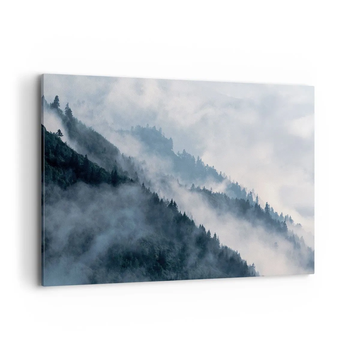 Impression sur toile - Image sur toile - Le brouillard plane sur les flancs boisés des montagnes dans un paysage mystérieux - 100x70cm - Mysticisme des montagnes - Décoration murale moderne pour le salon et la chambre ARTTOR