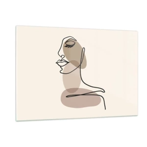 Impression sur verre - Image sur verre - Un portrait féminin minimaliste réalisé avec une ligne continue. - 120x80cm - Une certaine ligne de beauté - Décoration murale moderne pour le salon et la chambre ARTTOR