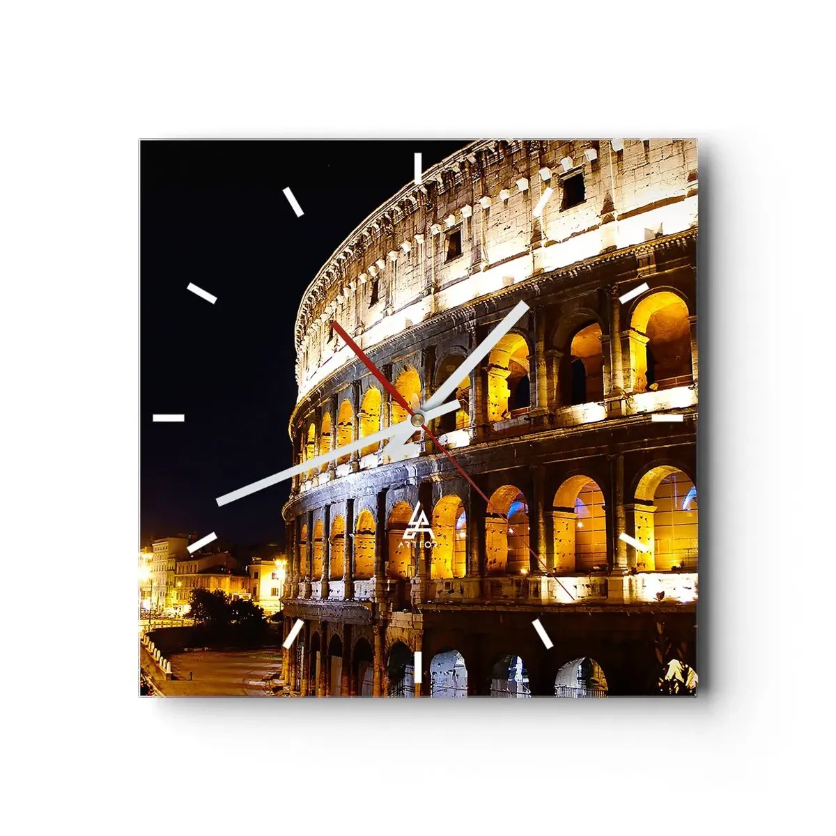 Horloge murale - Pendule murale - Le Colisée illuminé par les lumières la nuit à Rome - 30x30cm - Il est temps de commencer les Jeux - Décoration murale moderne pour le salon et la chambre ARTTOR