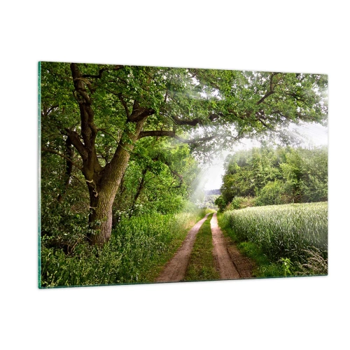 Impression sur verre - Image sur verre - Une route forestière entourée de verdure sous les rayons du soleil - 120x80cm - Et in Arcadia ego - Décoration murale moderne pour le salon et la chambre ARTTOR