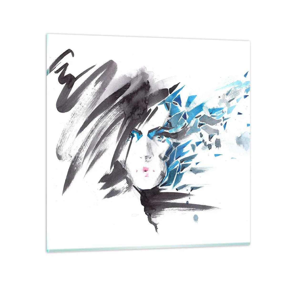 Impression sur verre - Image sur verre - Portrait sensuel en gris et bleu - 50x50 cm
