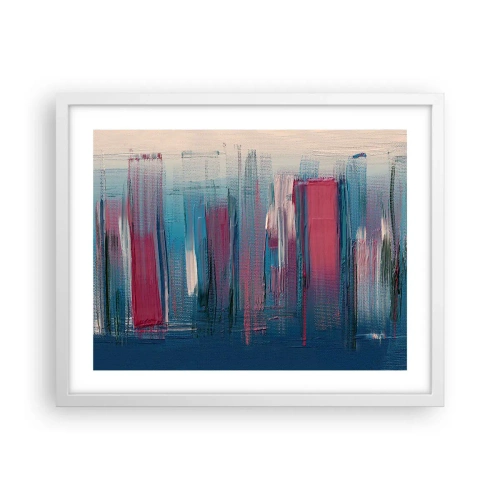 Affiche dans un cadre blanc - Poster - Composition verticale en bleu et rouge - 50x40 cm