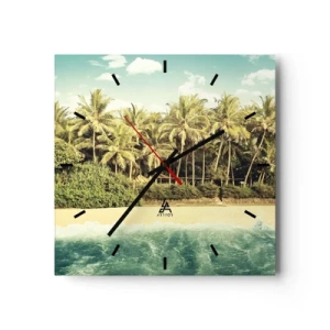 Horloge murale - Pendule murale - Plage tropicale avec palmiers et mer turquoise - 30x30cm - Peut-être ici? - Décoration murale moderne pour le salon et la chambre ARTTOR