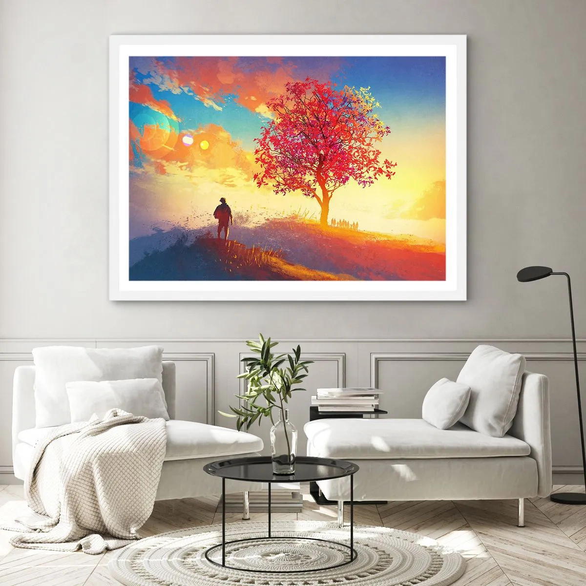 Affiche dans un cadre blanc - Poster - Pèlerin à destination - 50x40 cm