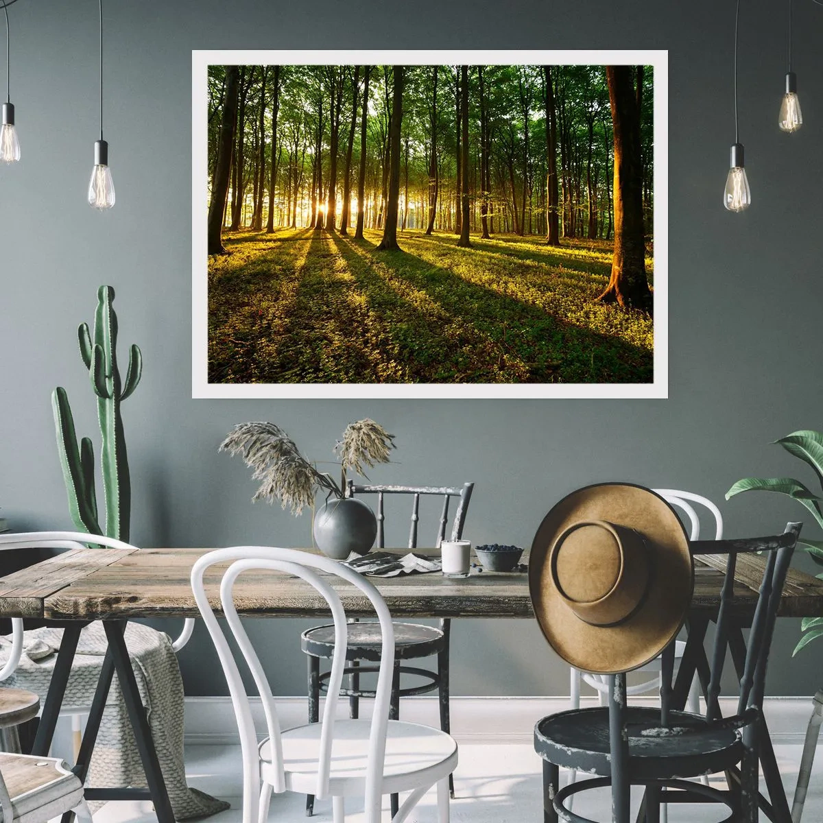 Affiche - Poster - Le soleil couchant dans la forêt de feuillus - 100x70cm - Toutes les photographies de printemps - Décoration murale moderne pour le salon et la chambre ARTTOR