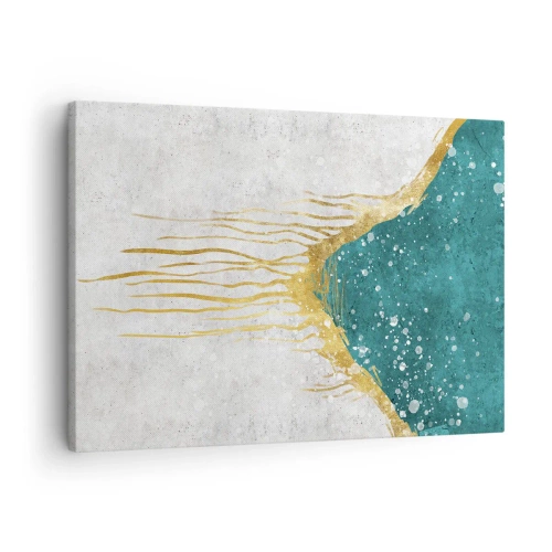 Impression sur toile - Image sur toile - Une composition abstraite dans des tons d'or et de turquoise - 70x50cm - Marée dorée - Décoration murale moderne pour le salon et la chambre ARTTOR