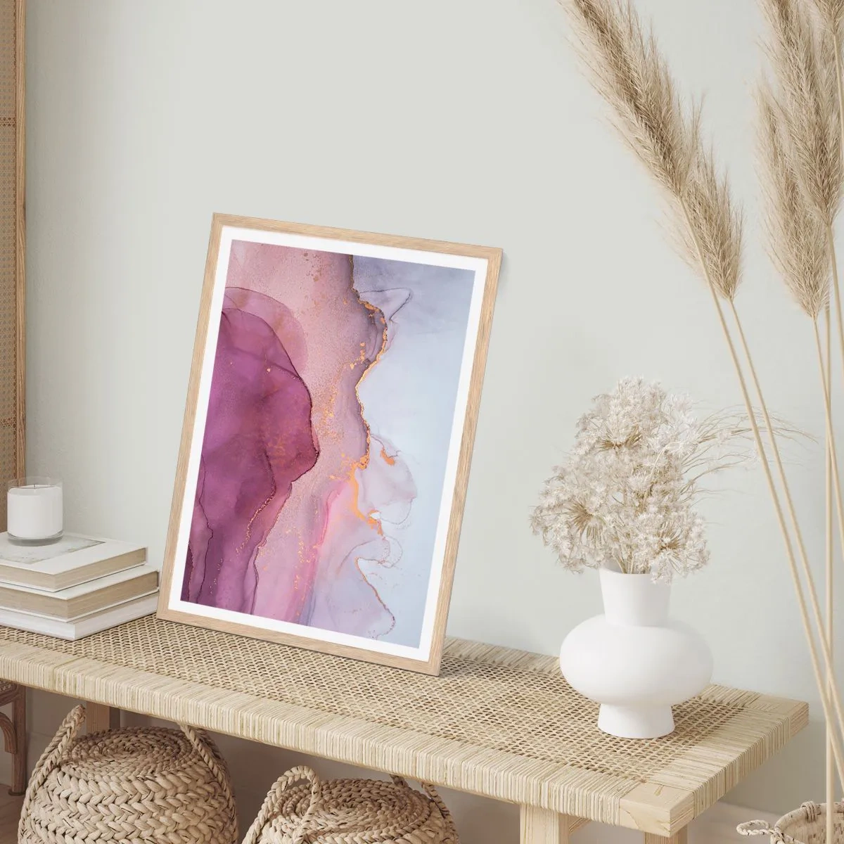 Affiche dans un chêne clair - Poster - Vagues lilas et violettes - 50x70 cm