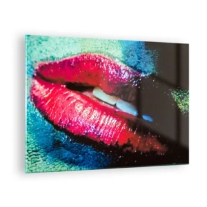 Impression sur verre - Image sur verre - Lèvres rouges sur un fond de couleurs intenses - 70x50cm - Sensuel et dérangeant - Décoration murale moderne pour le salon et la chambre ARTTOR