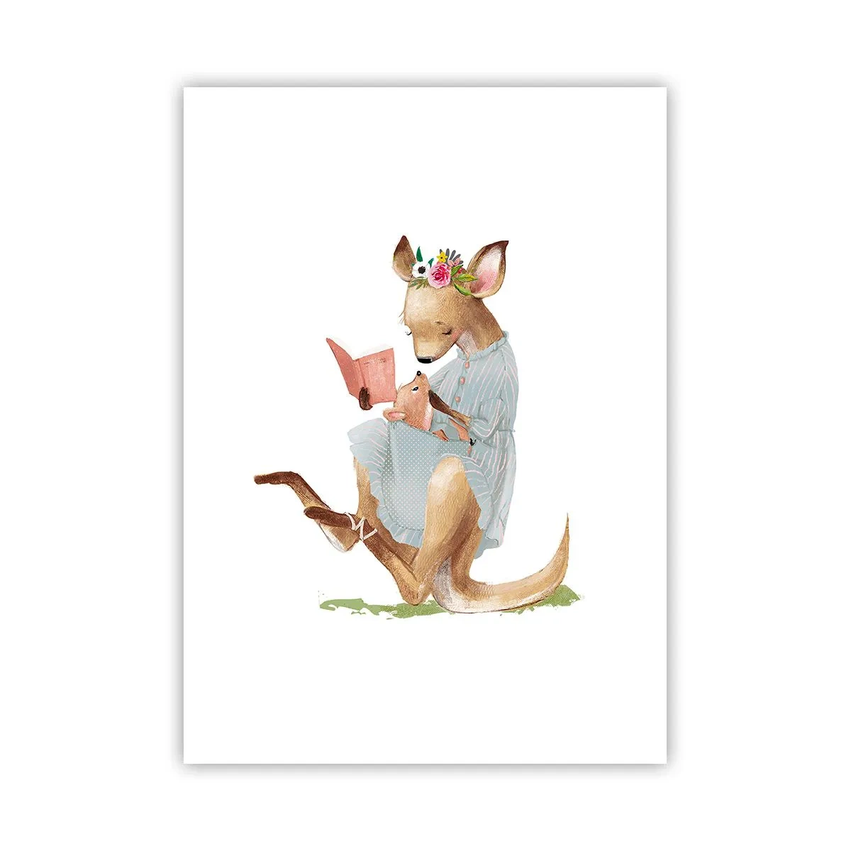 Affiche - Poster - Un kangourou lisant un livre avec un enfant dans un style artistique. - 50x70cm - Lis-moi maman - Décoration murale moderne pour le salon et la chambre ARTTOR