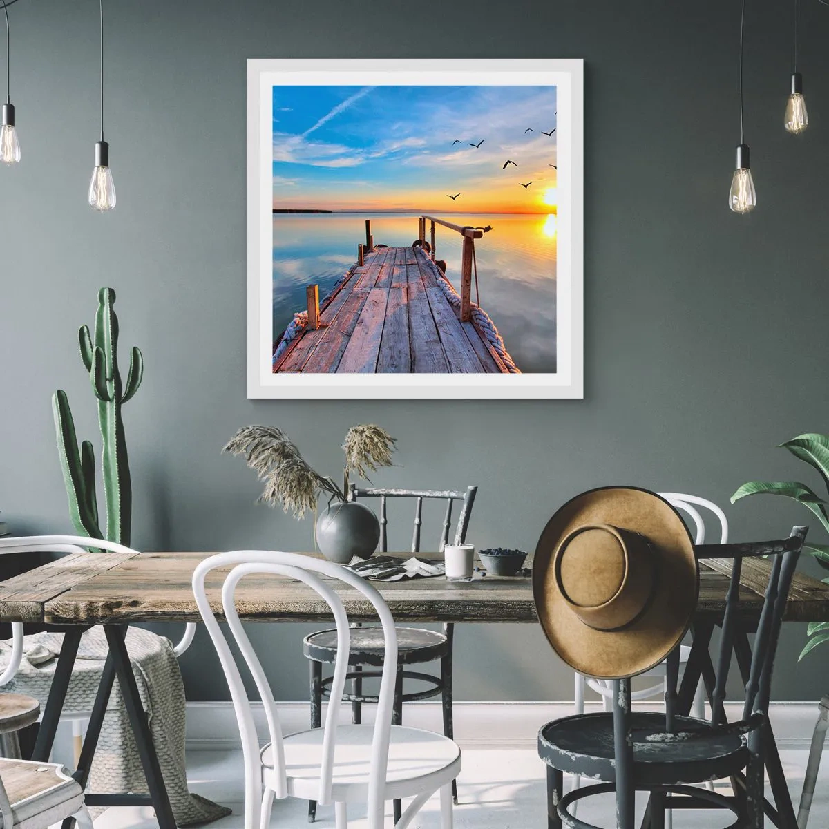 Affiche dans un cadre blanc - Poster - Marcher droit vers le soleil - 30x30 cm