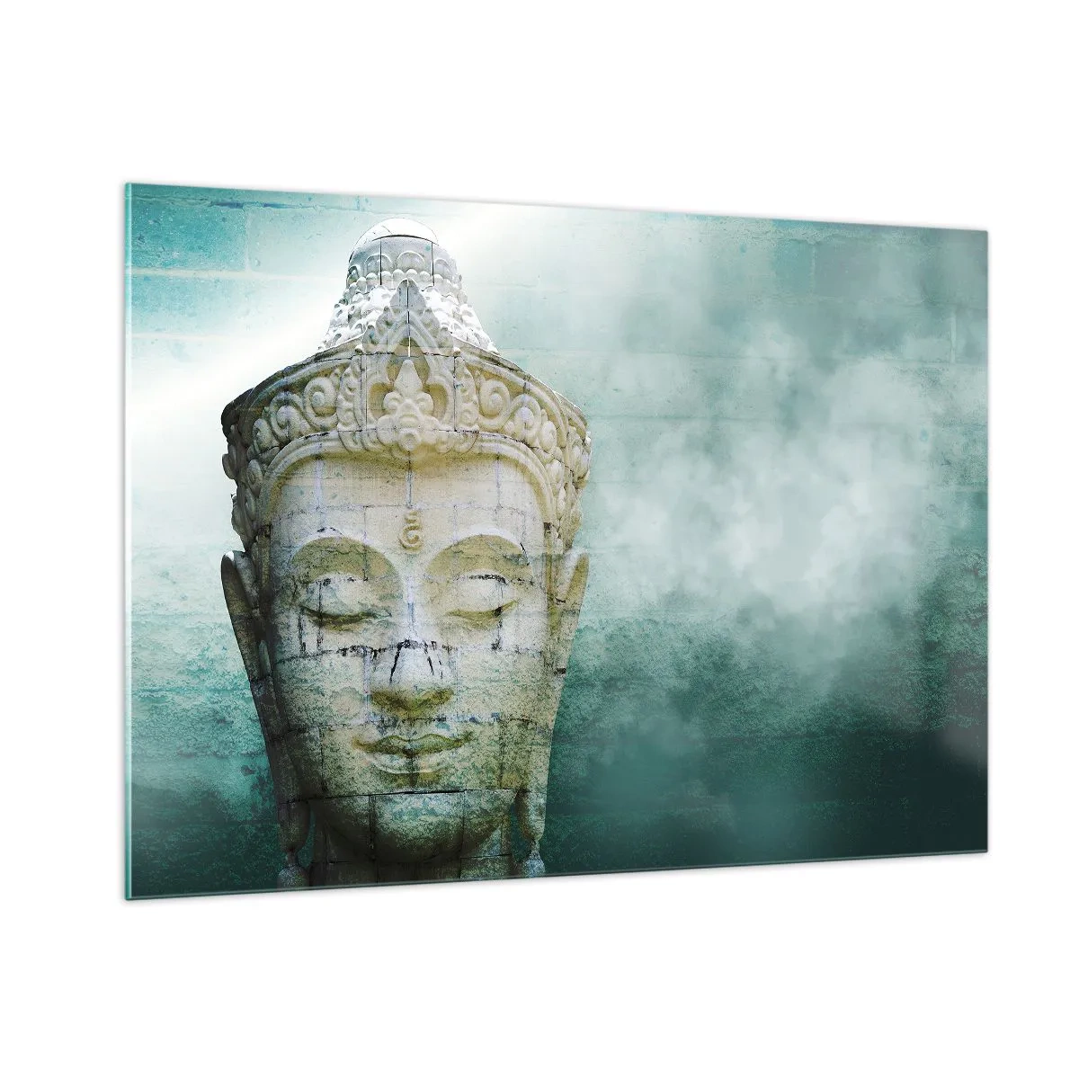 Impression sur verre - Image sur verre - Statue de Bouddha dans une atmosphère mystique - 100x70cm - A la recherche de la lumière - Décoration murale moderne pour le salon et la chambre ARTTOR