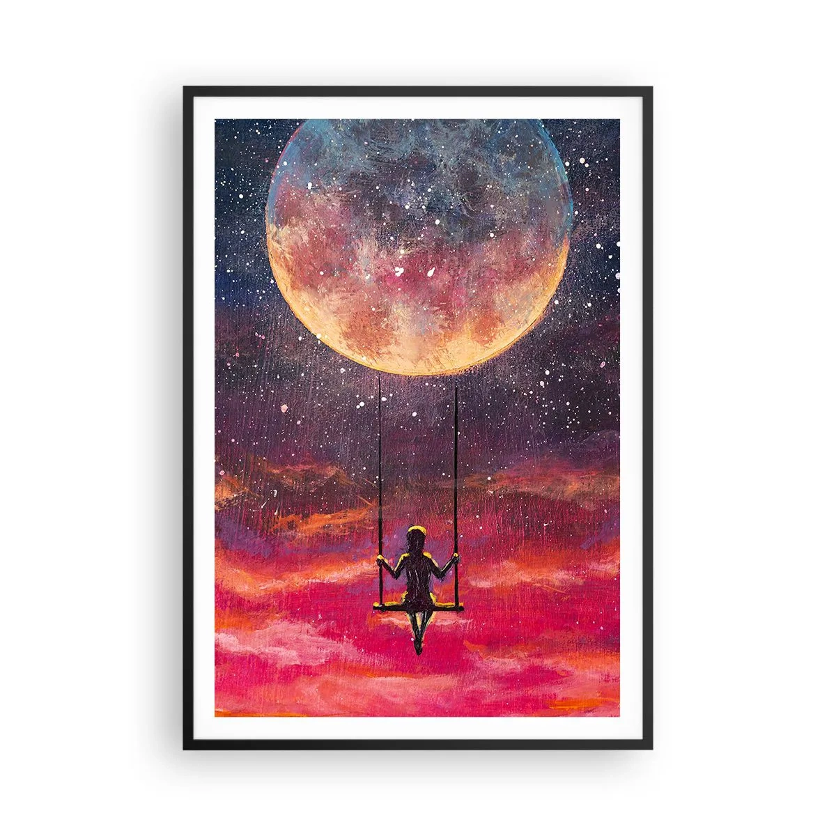 Affiche dans un cadre noir - Poster - Se balancer dans les nuages - 70x100 cm