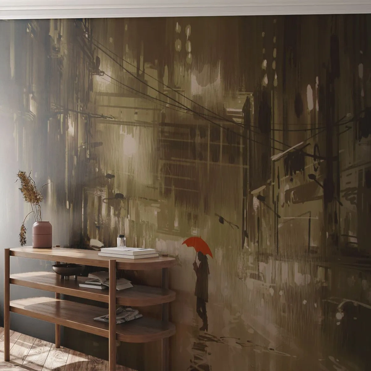 Papier peint sur mesure Premium Canvas - Seule mais pas solitaire - Ville, Femme, Architecture