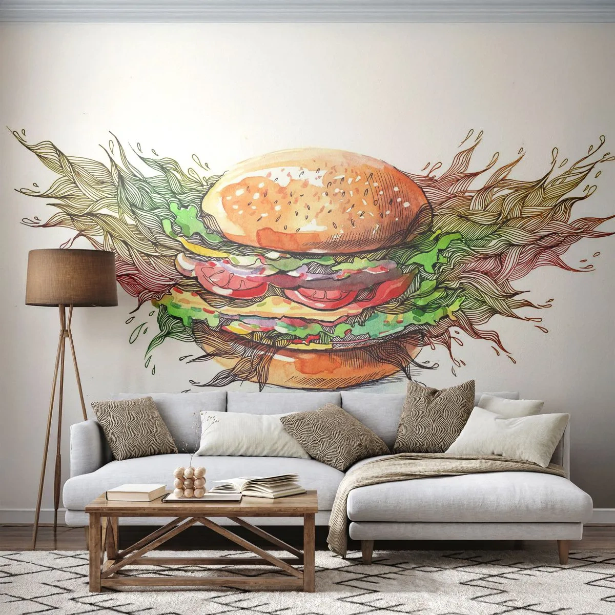 Papier Peint Autocollant Deluxe Sticker - Tentation chaude - La gastronomie, Hamburger, Culinaire - 400x280 cm