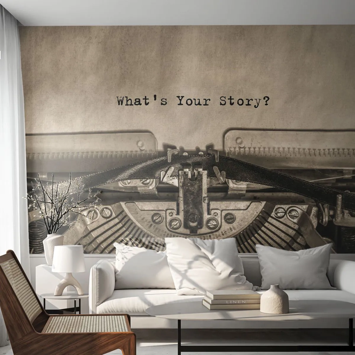 Papier Peint Photo Premium Canvas - Une machine à écrire avec les mots « Quelle est votre histoire ? » - 100x70cm - Réponds-moi - Décoration murale moderne pour le salon et la chambre ARTTOR
