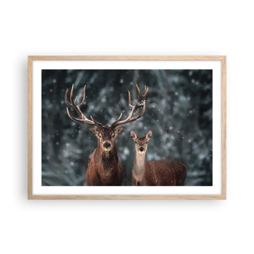 Affiche dans un chêne clair - Poster - Le roi de la forêt avec sa femme - 70x50 cm