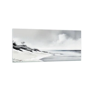 Impression sur verre - Image sur verre - Une plage aux tons sobres de gris et de bleu - 120x50cm - Ensemble depuis toujours - Décoration murale moderne pour le salon et la chambre ARTTOR