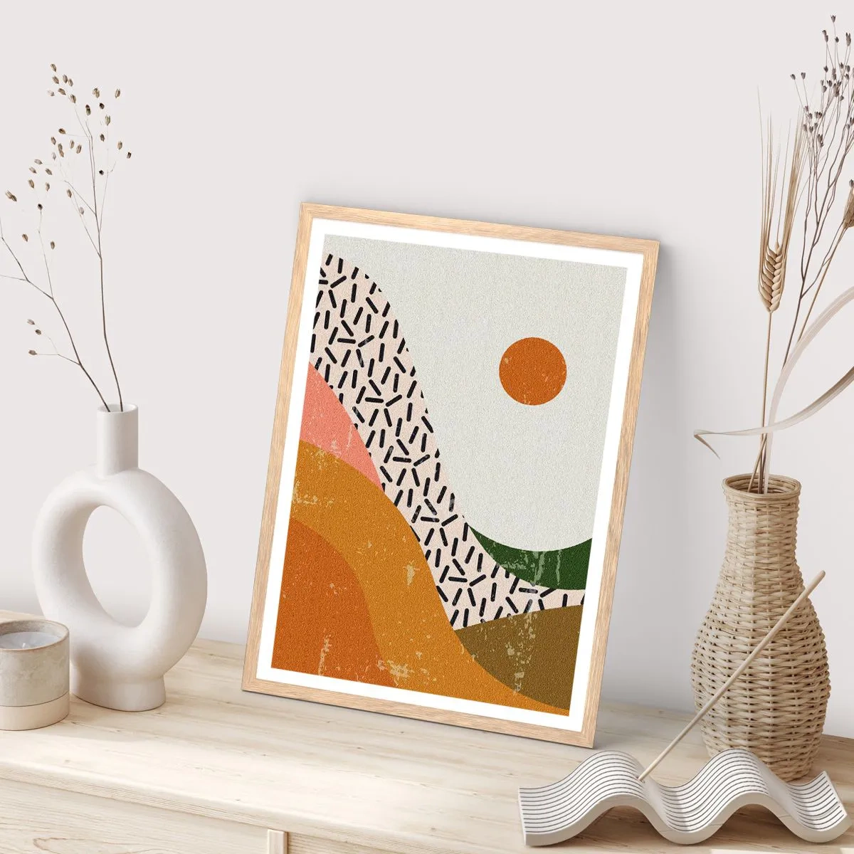 Affiche dans un chêne clair - Poster - Abstraction solaire - 30x40 cm