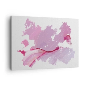 Impression sur toile - Image sur toile - Carte du monde abstraite dans les tons de rose - 70x50cm - Carte du monde rose - Décoration murale moderne pour le salon et la chambre ARTTOR