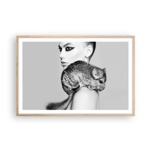 Affiche dans un chêne clair - Poster - Dame au chinchilla - 91x61 cm