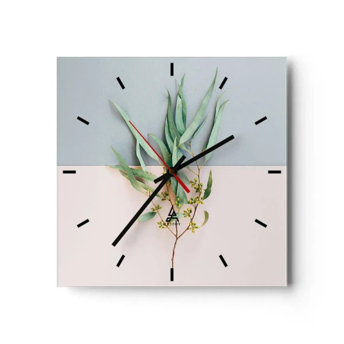 Horloge murale - Pendule murale - Une branche avec des feuilles sur un fond de tons pastel - 30x30cm - Subtilité pastel - Décoration murale moderne pour le salon et la chambre ARTTOR